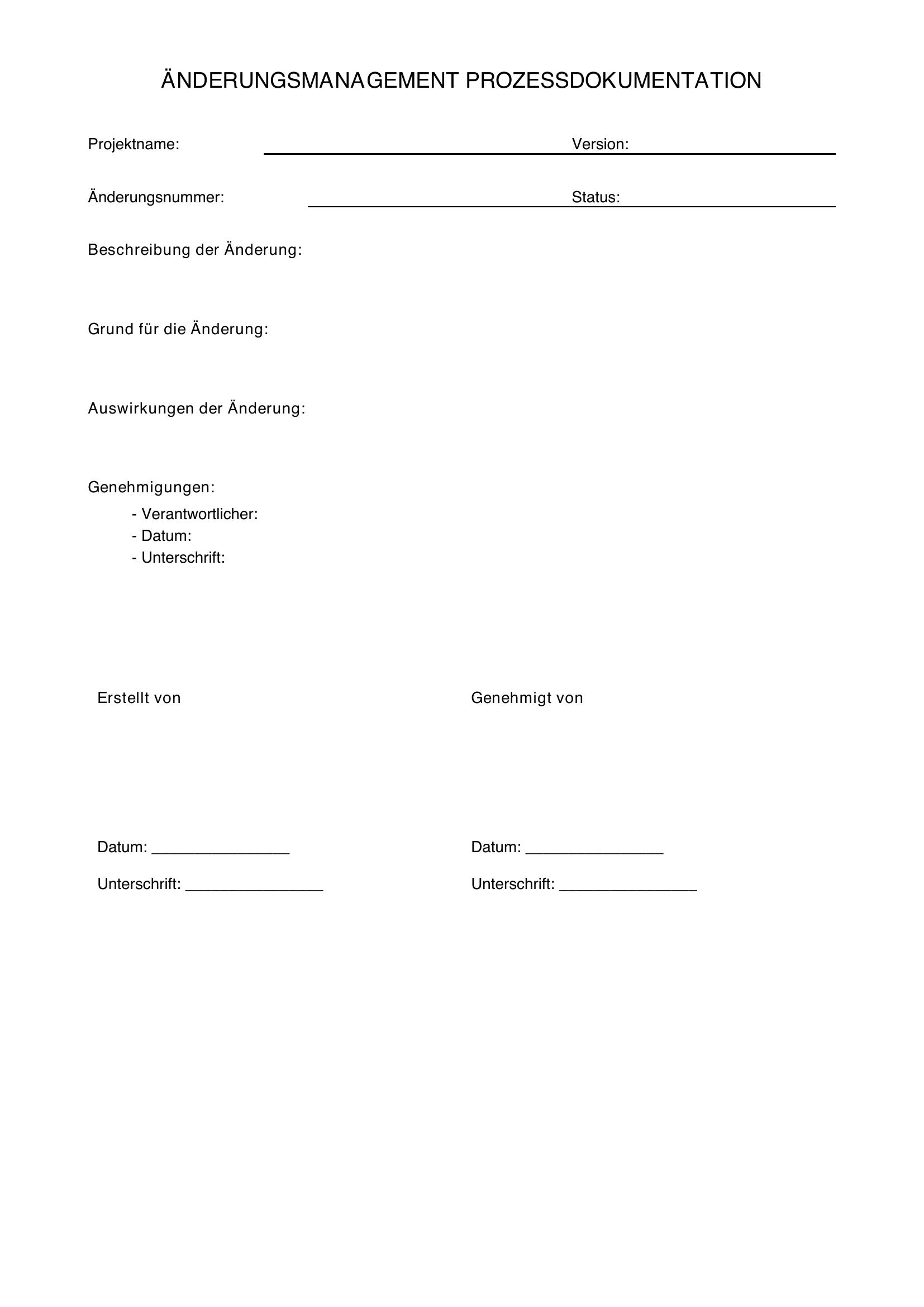 Änderungsmanagement Prozess Vorlage