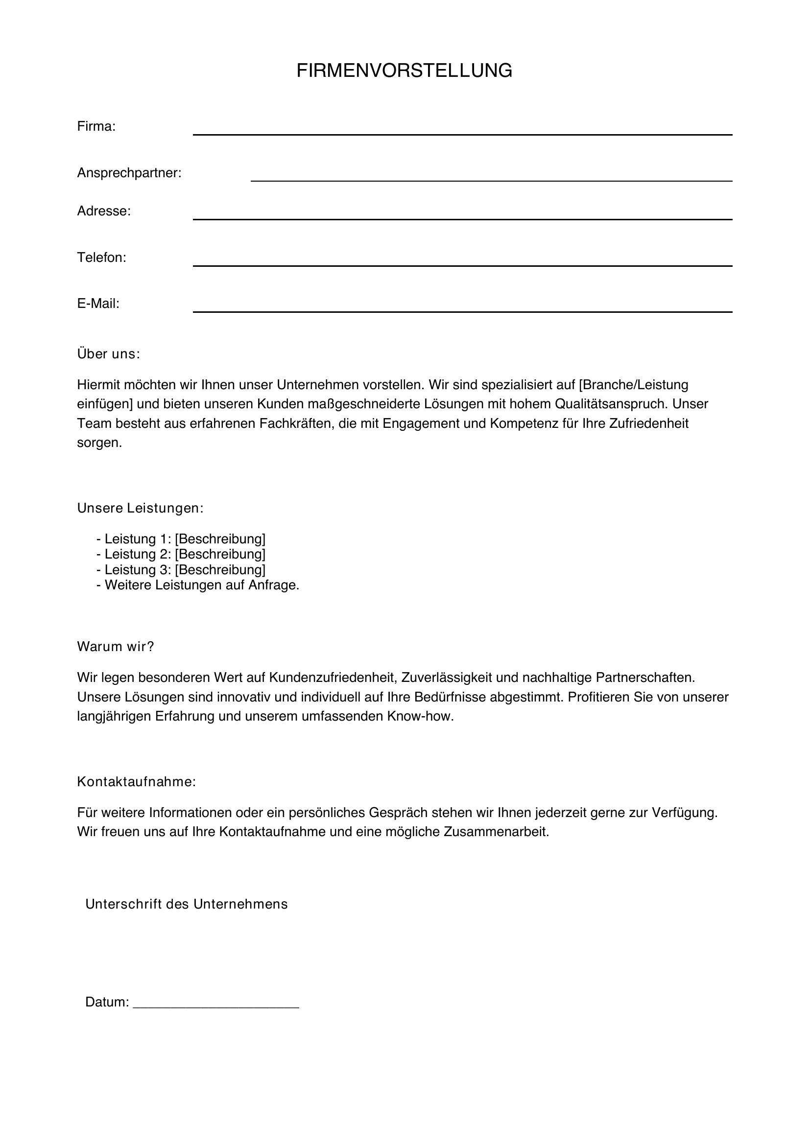 Anschreiben Firmenvorstellung Muster
