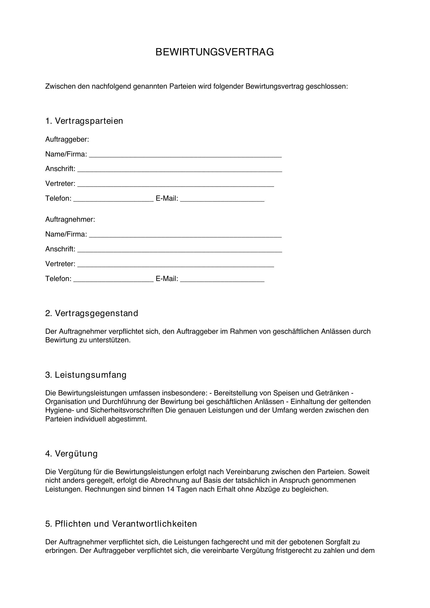 Bewirtungsvertrag Muster