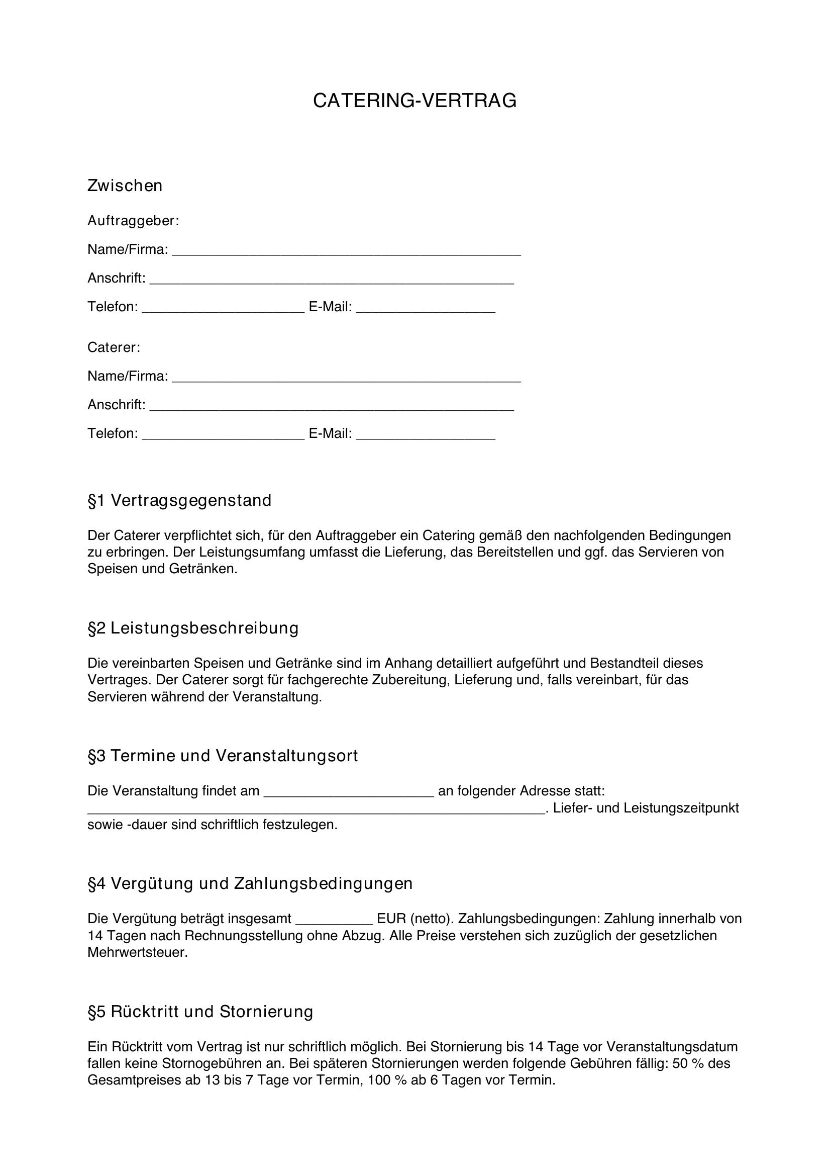 Catering-Vertrag Muster