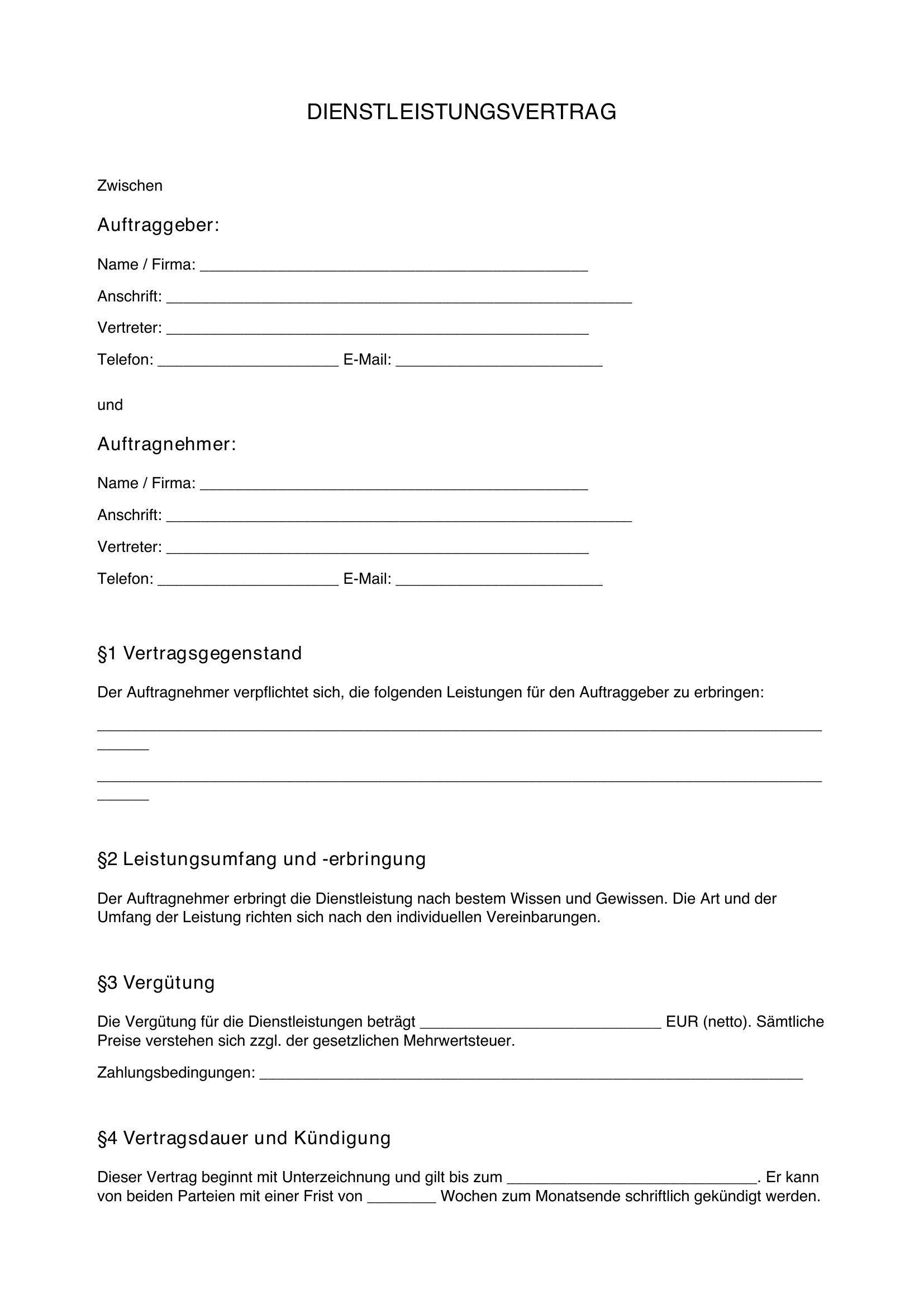 Dienstleistungsvertrag Vorlage