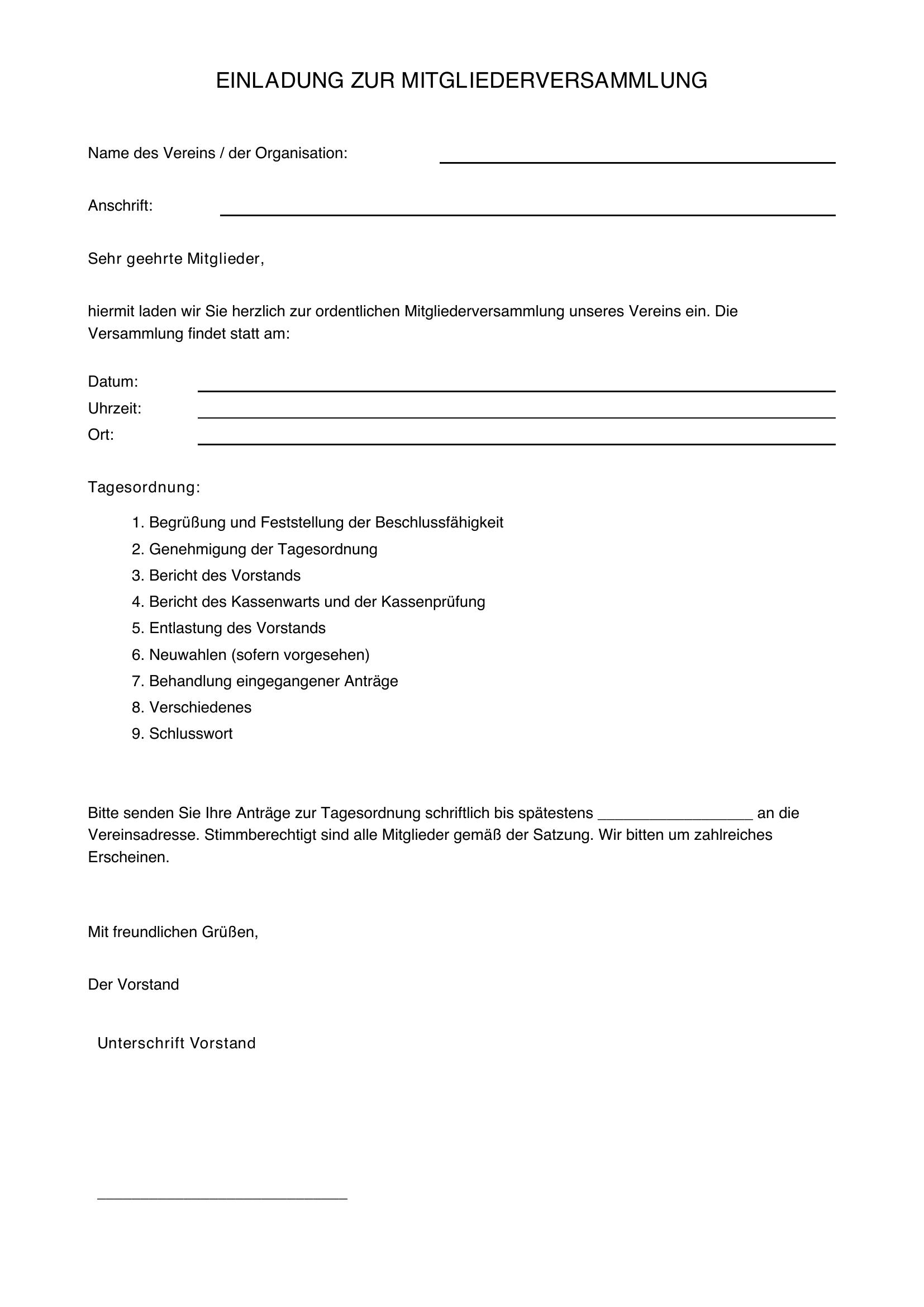 Einladung Mitgliederversammlung Muster