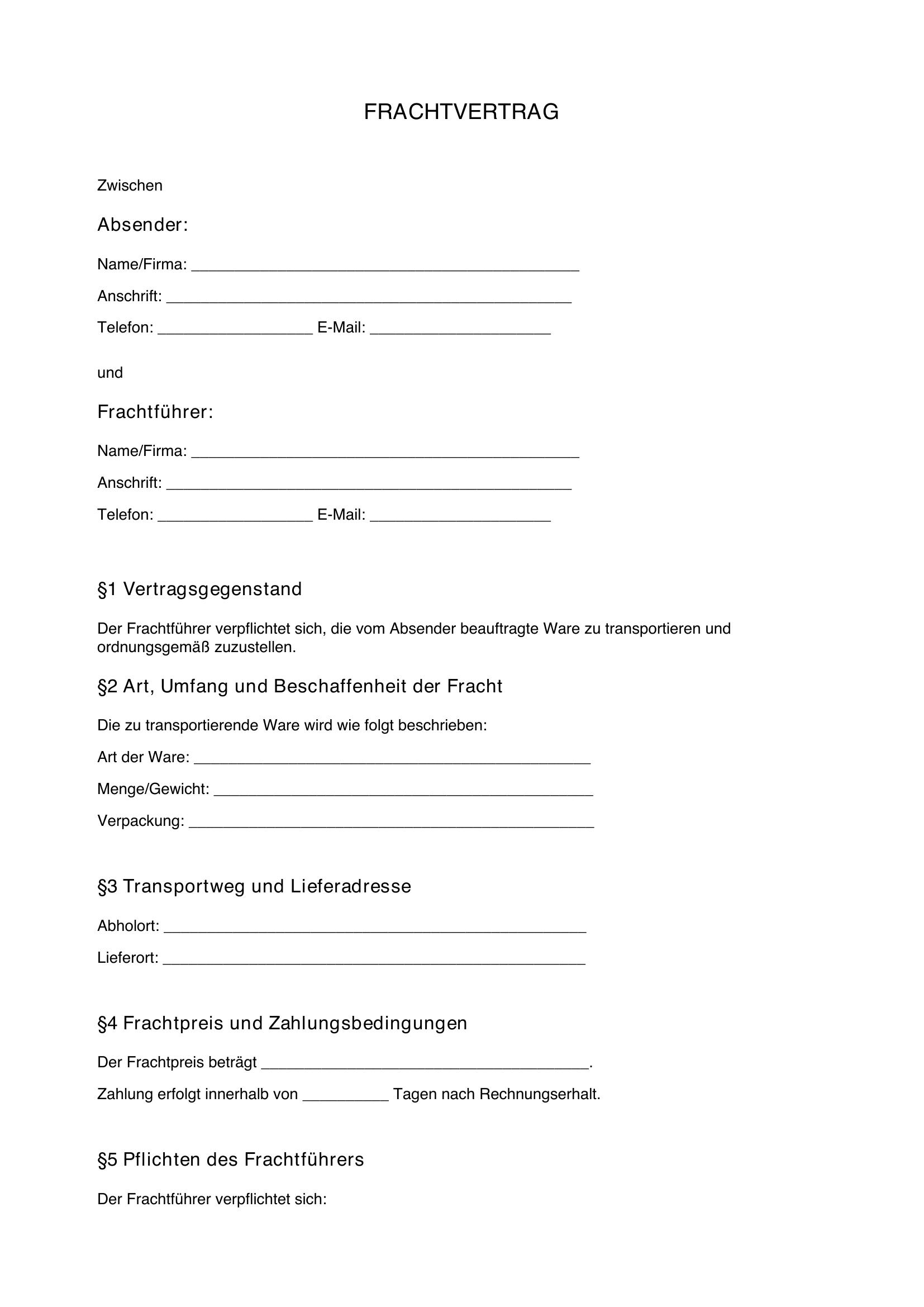 Frachtvertrag Muster