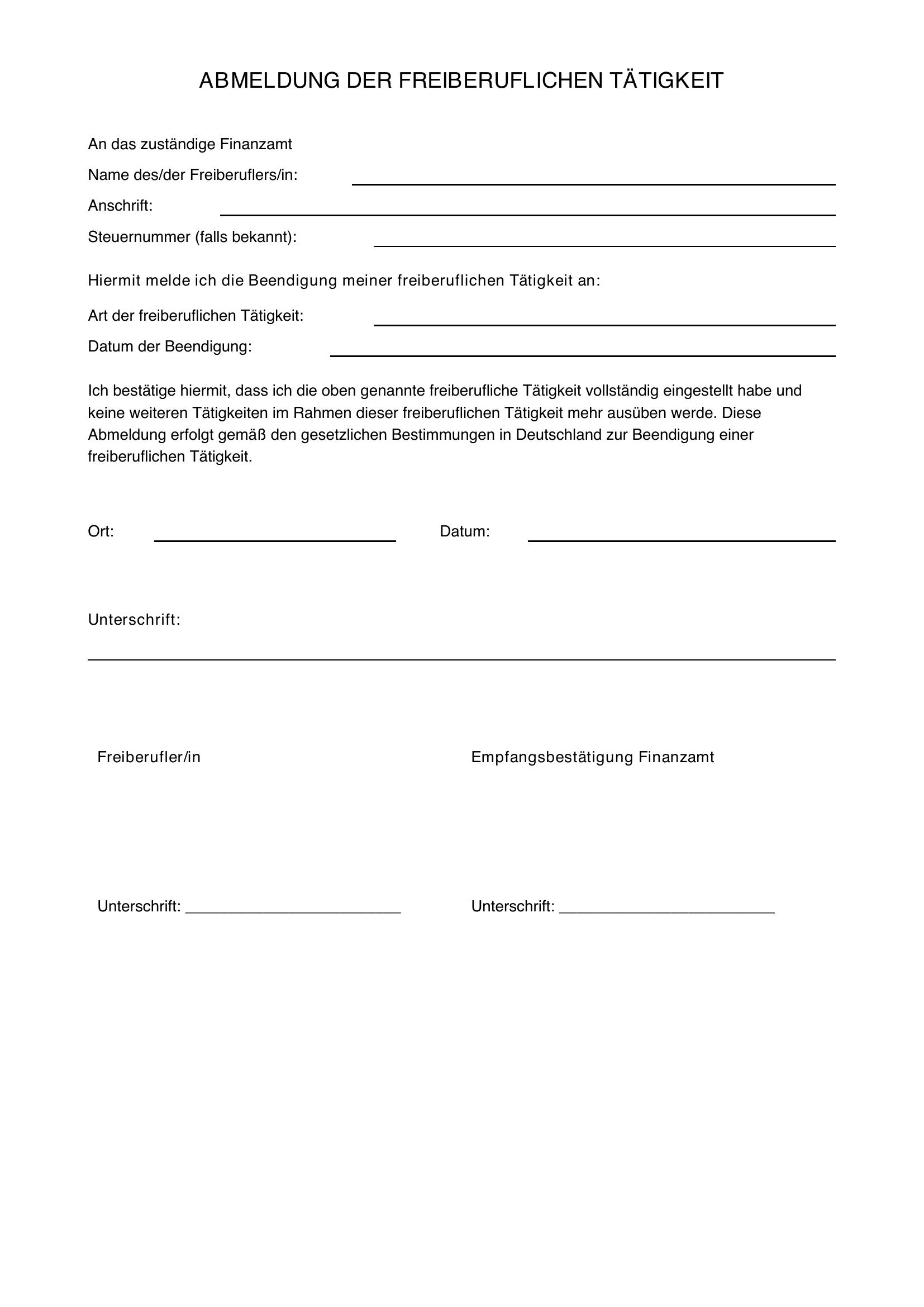 Freiberufliche Tätigkeit Abmelden Vorlage