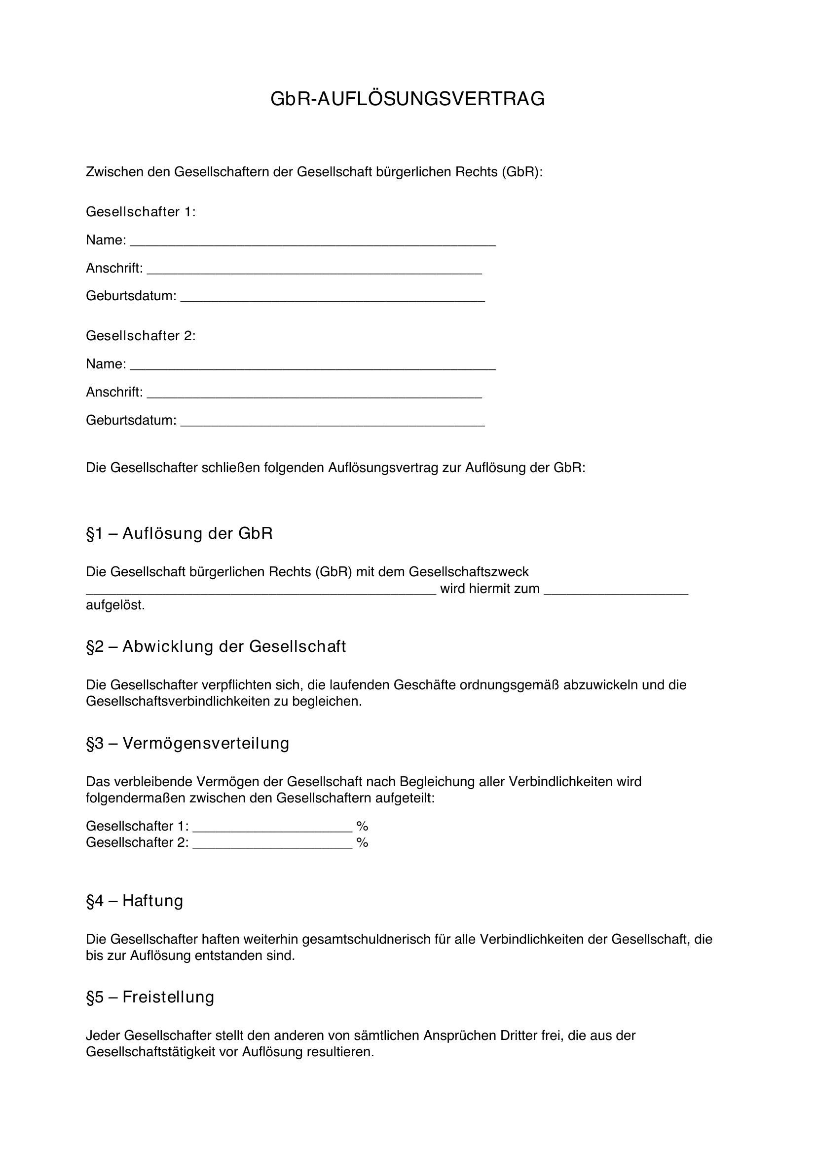 Gbr Auflösungsvertrag Muster