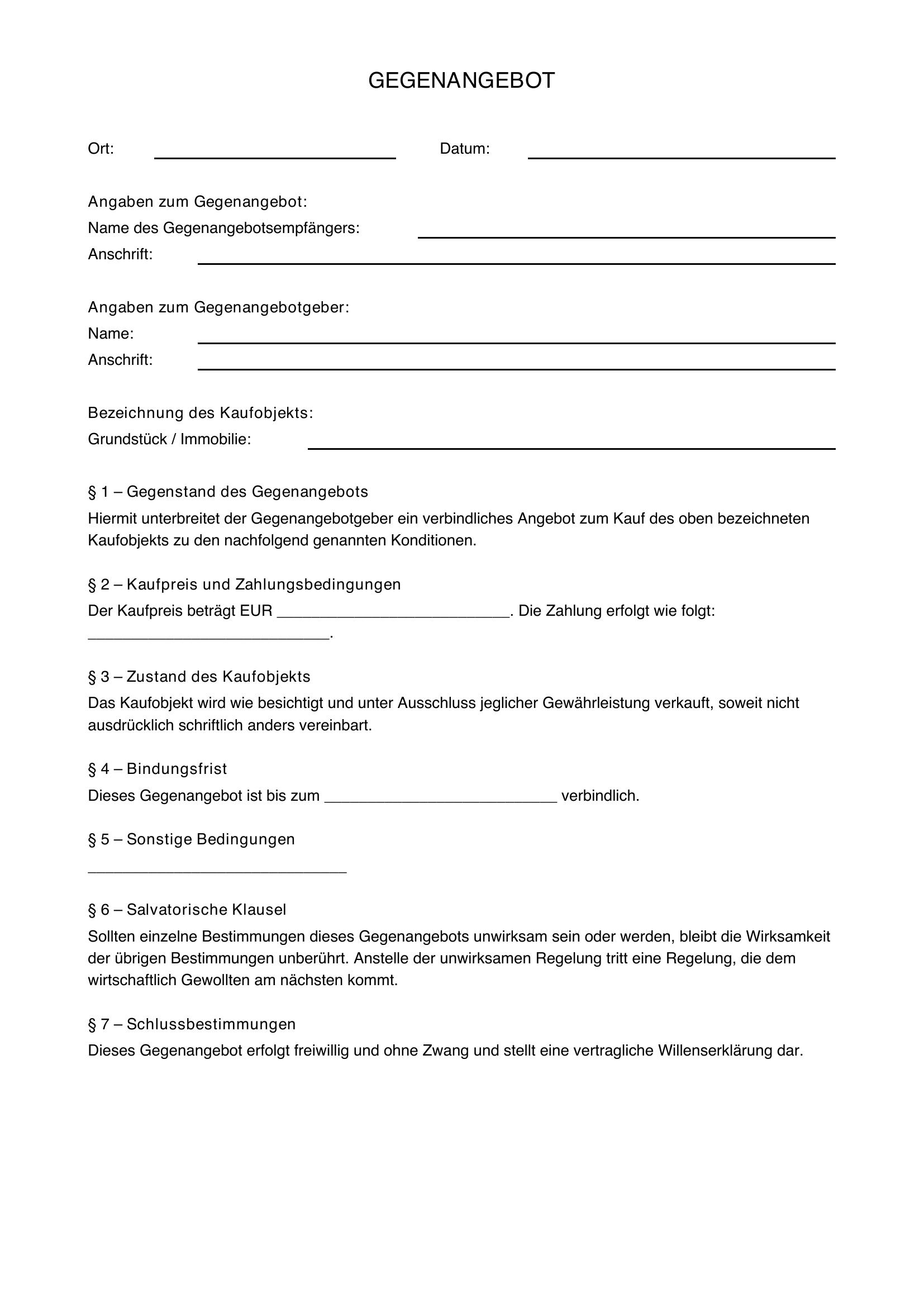 Gegenangebot Formulieren