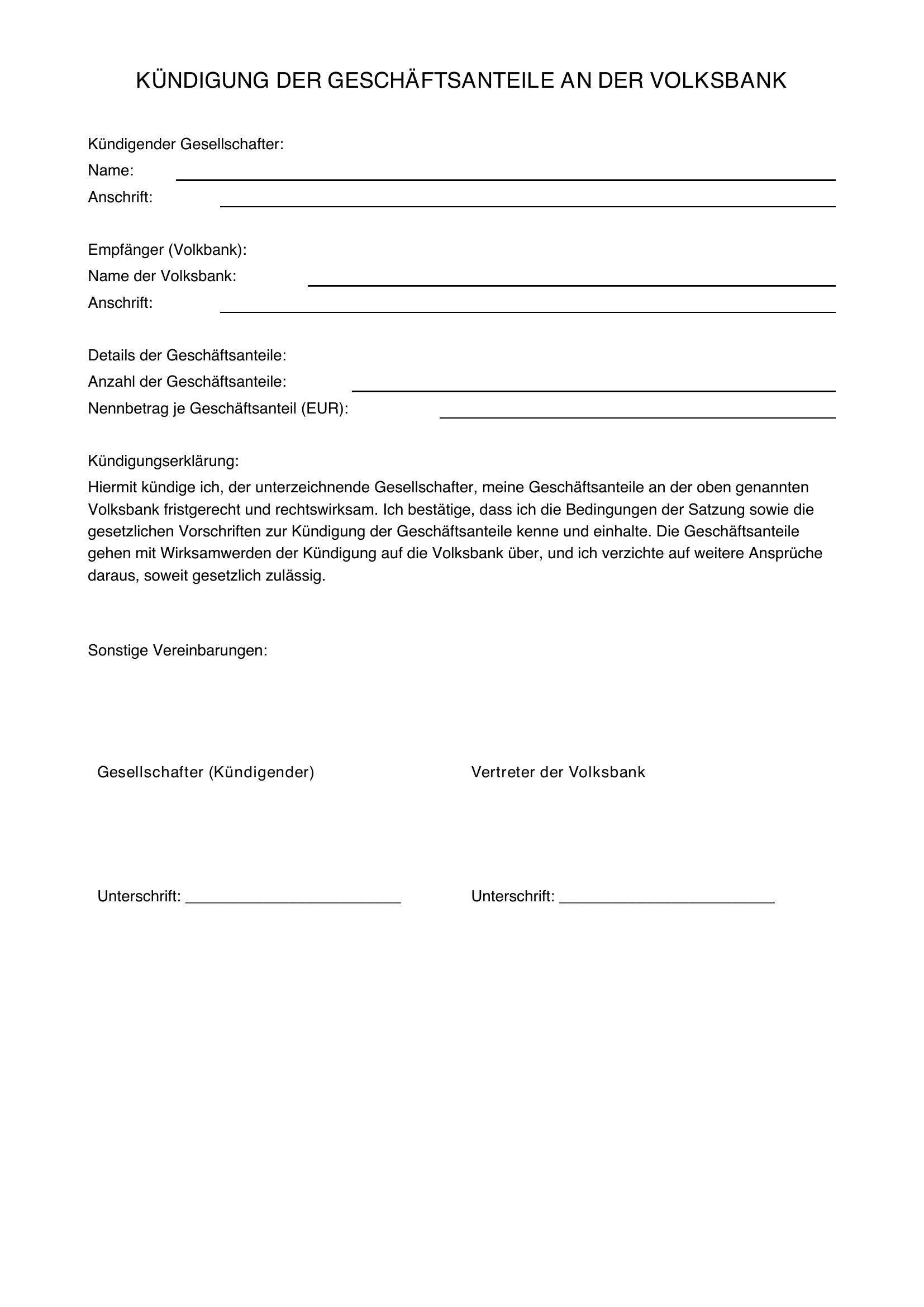 Geschäftsanteile Volksbank Kündigen Vorlage