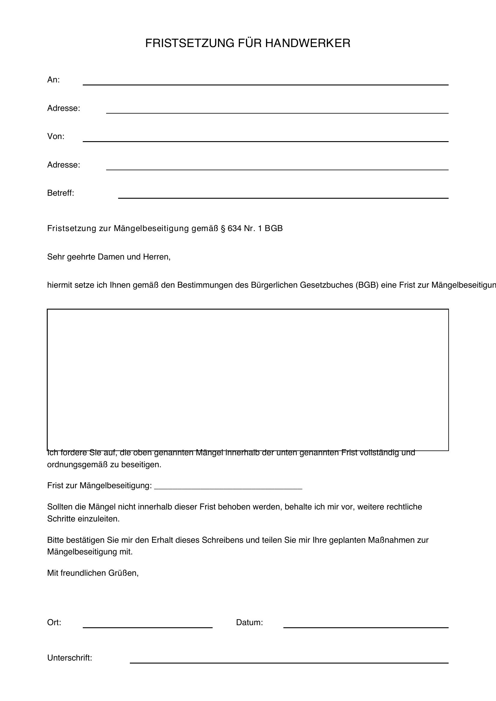 Handwerker Frist Setzen Muster