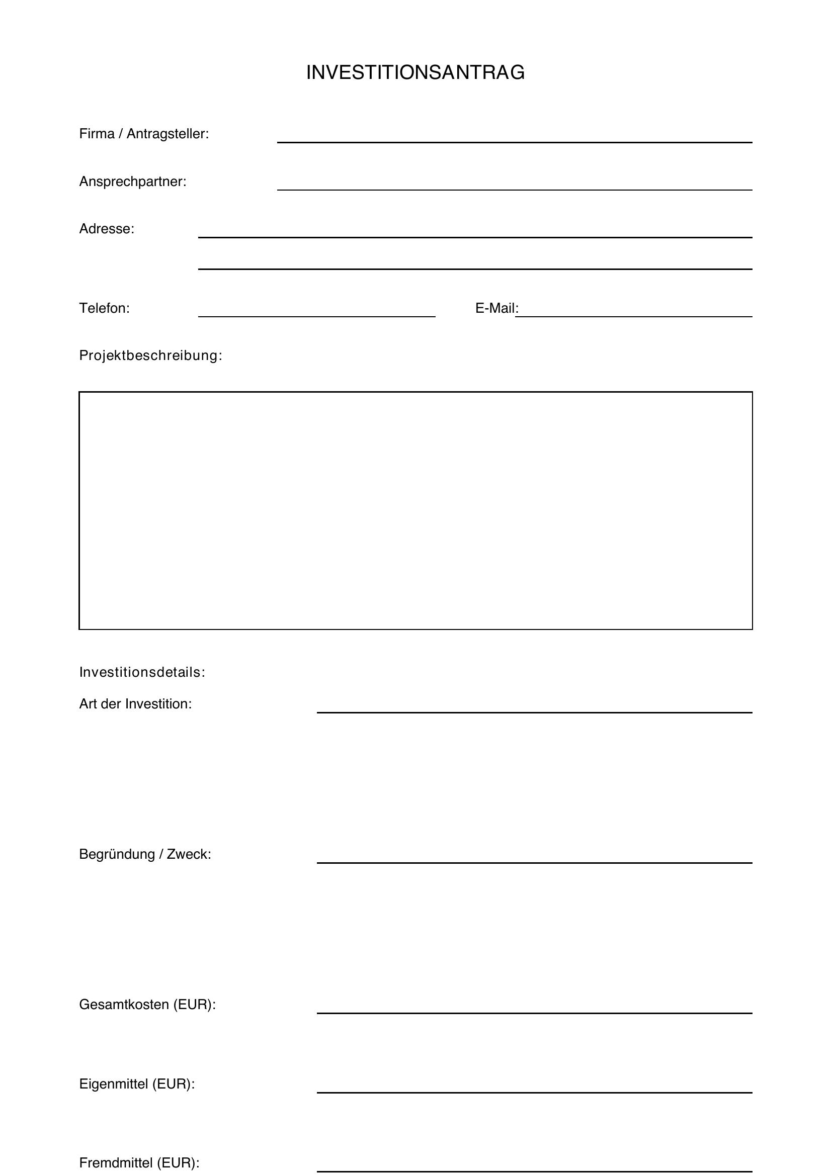 Investitionsantrag Vorlage