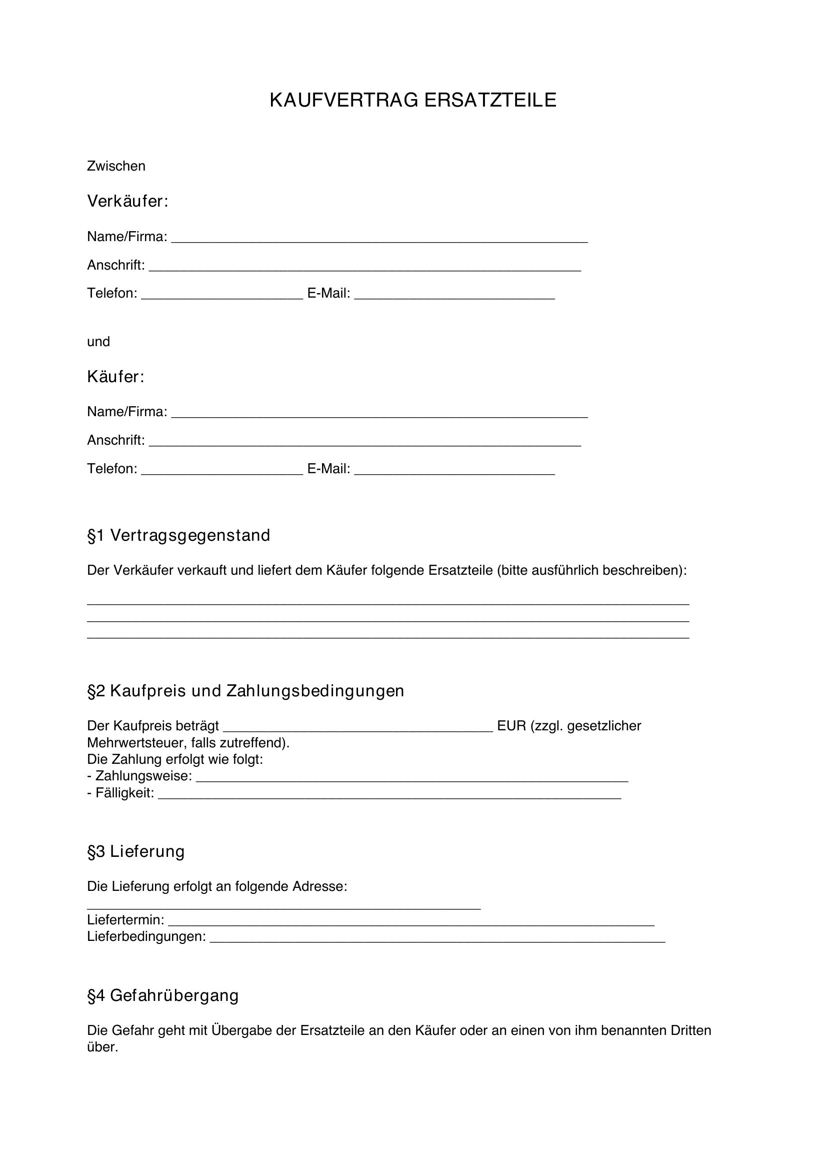Kaufvertrag Ersatzteile