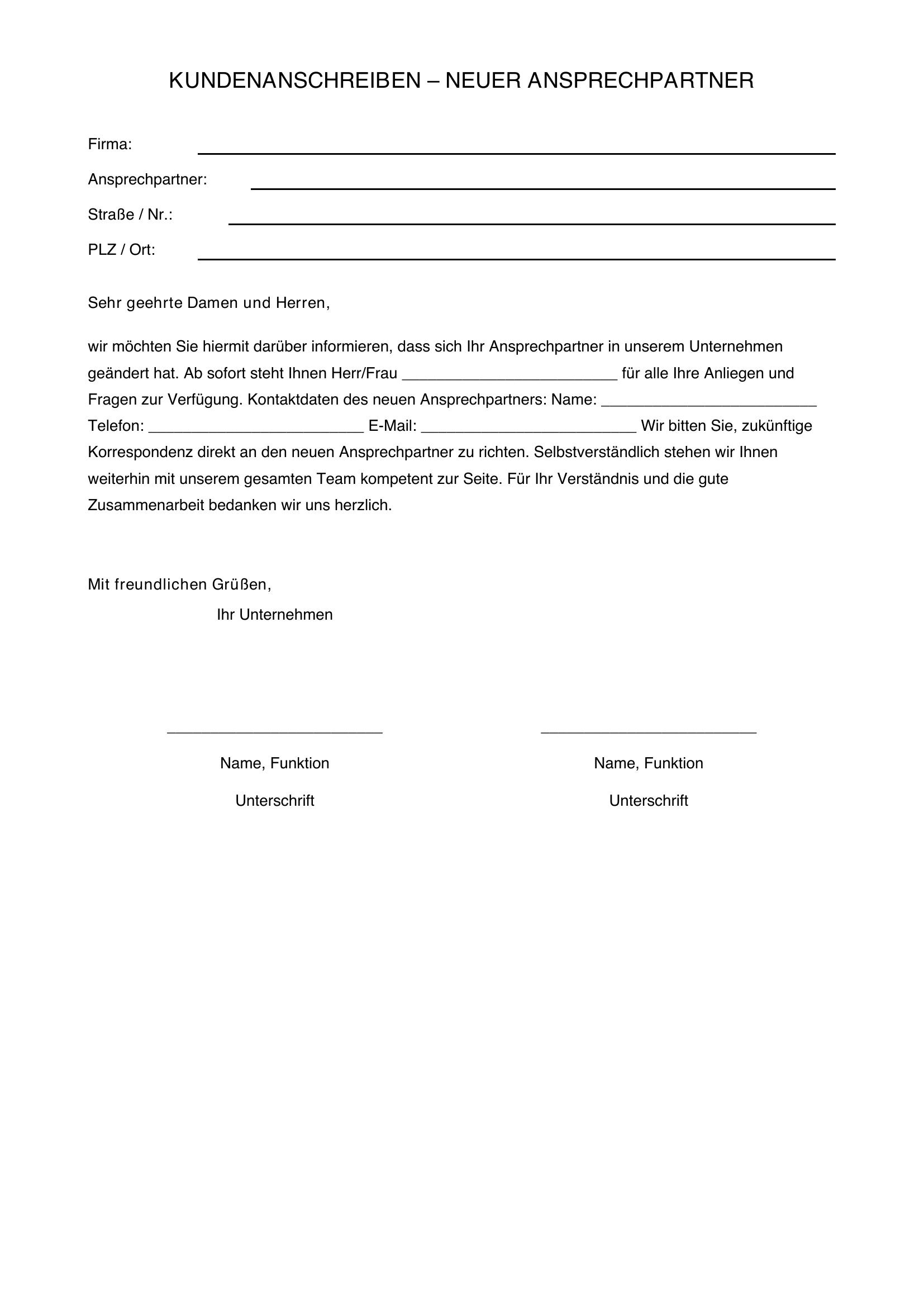 Kundenanschreiben Neuer Ansprechpartner Vorlage
