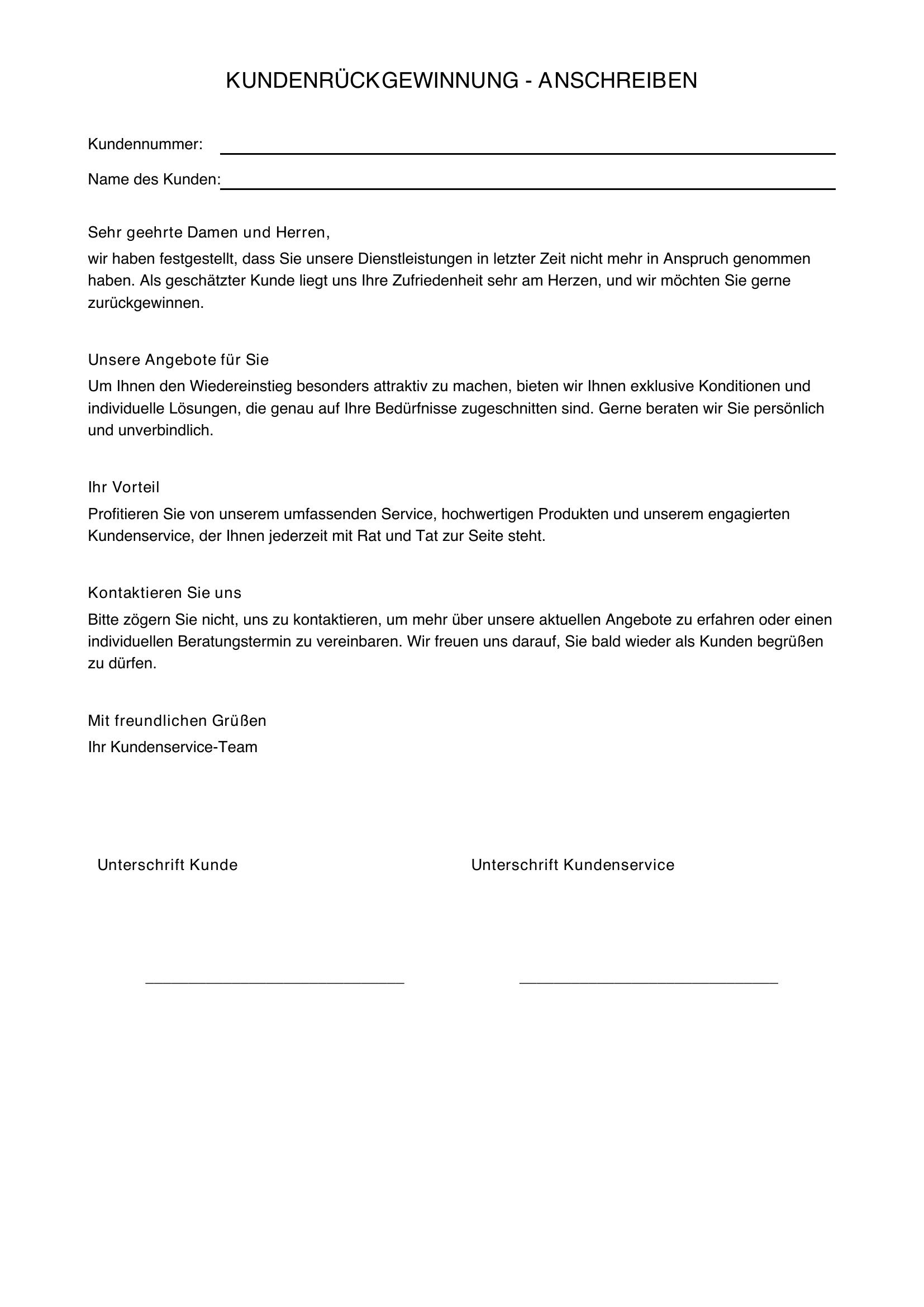 Kundenrückgewinnung Anschreiben Vorlage