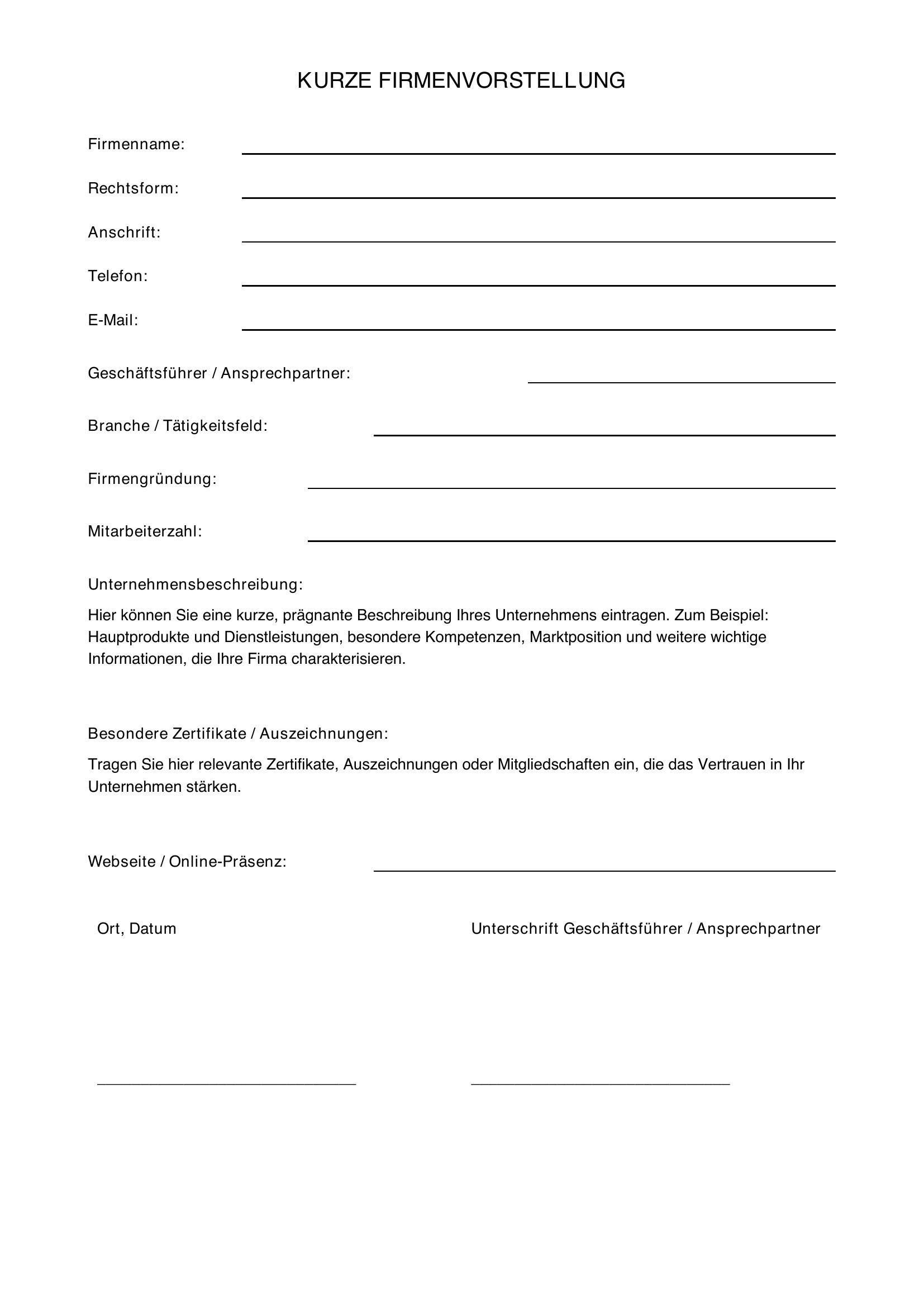 Kurze Firmenvorstellung Muster