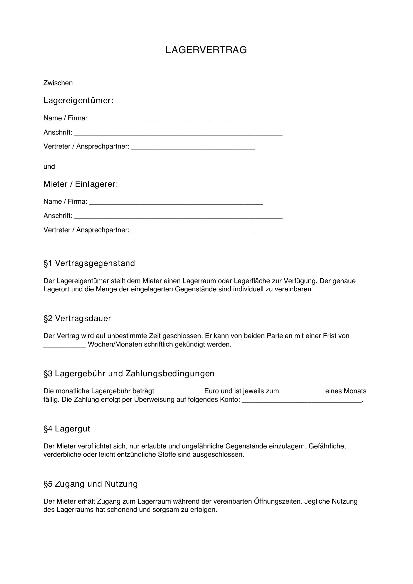 Lagervertrag Muster