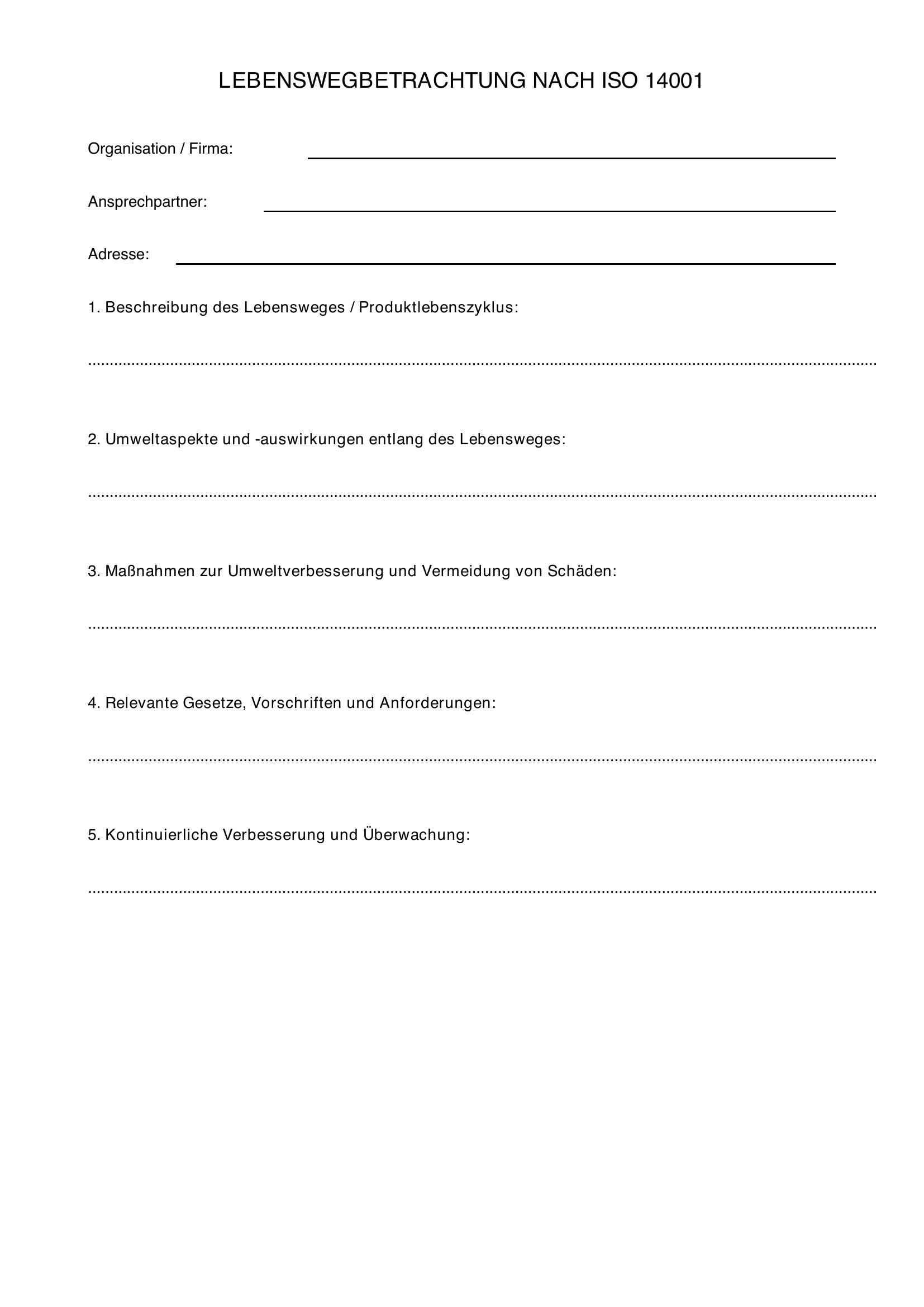 Lebenswegbetrachtung Iso 14001 Beispiel