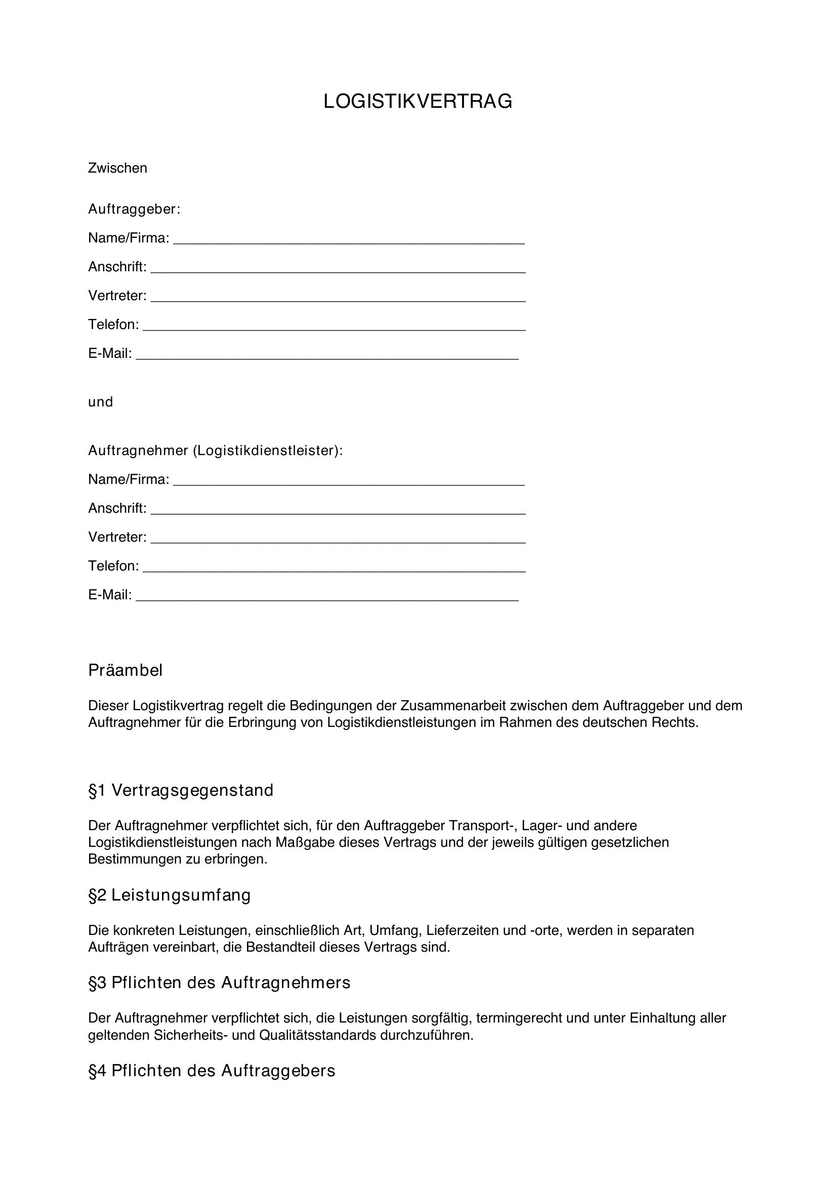 Logistikvertrag Muster