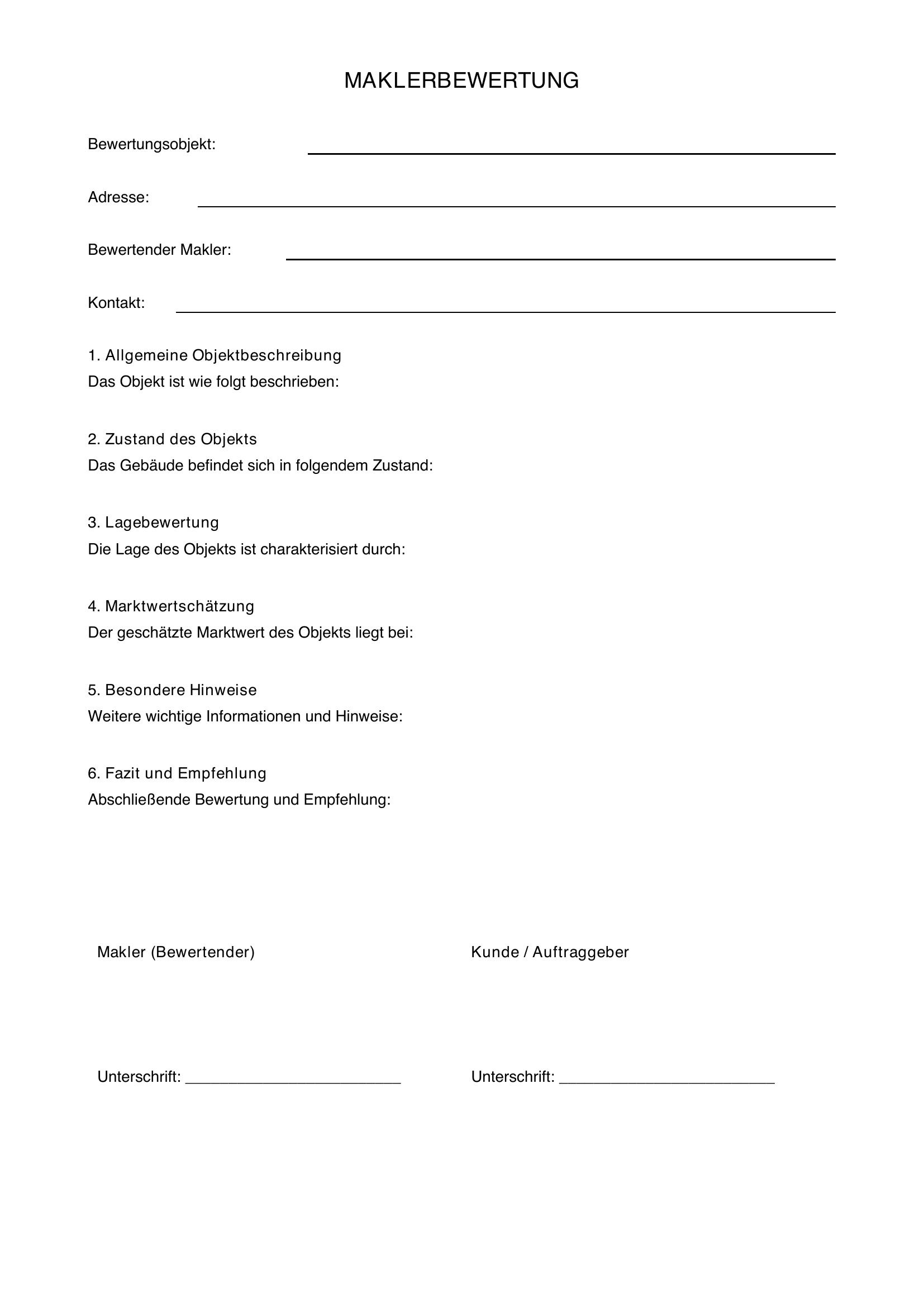 Makler Bewertung Schreiben Muster