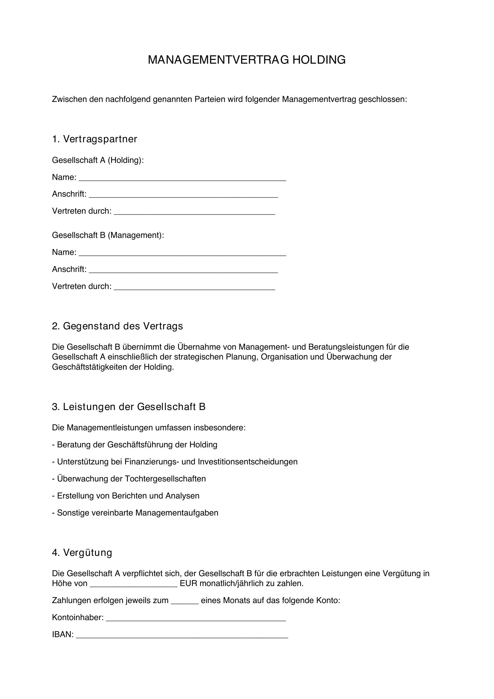Managementvertrag Holding Muster