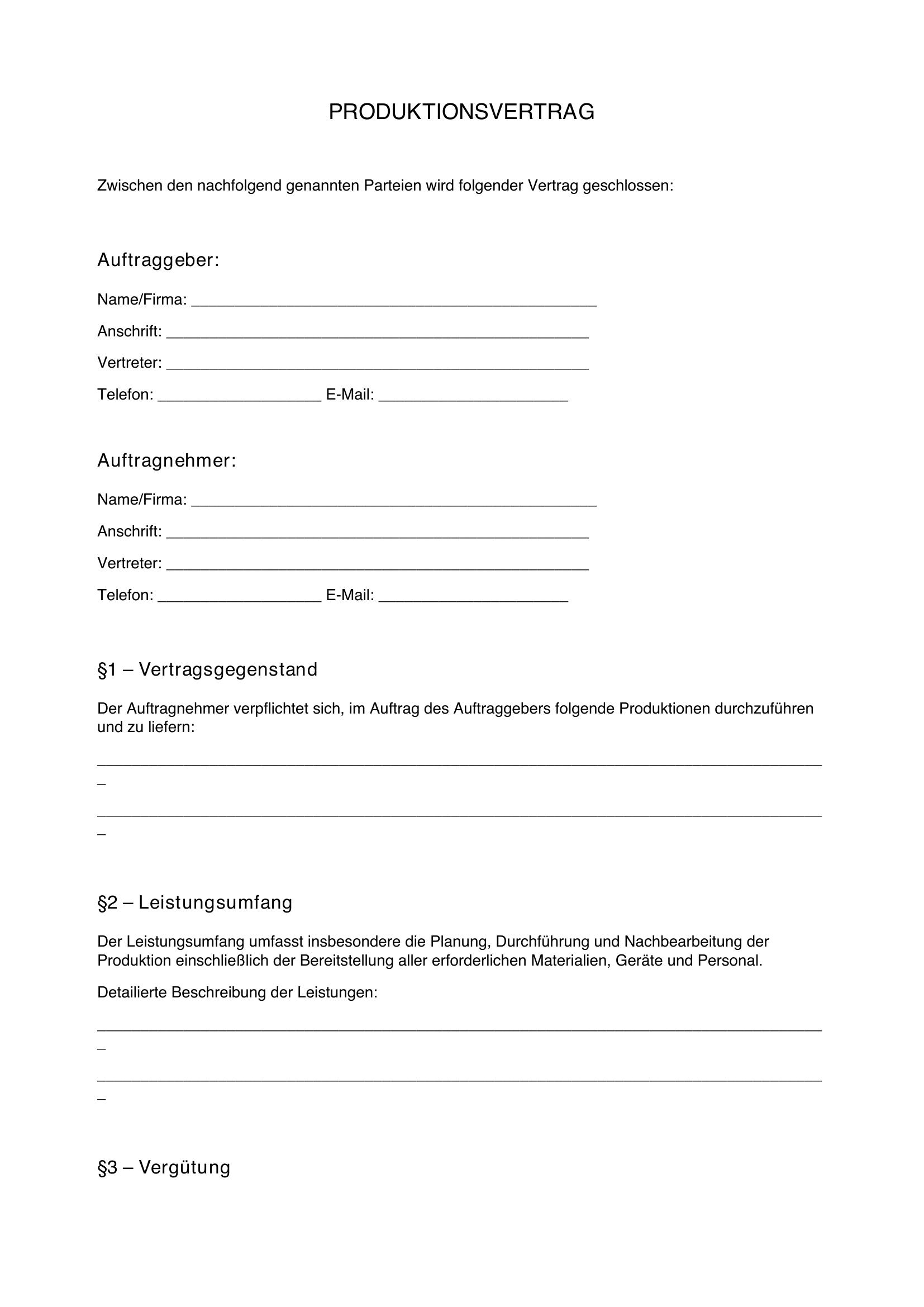 Produktionsvertrag Muster