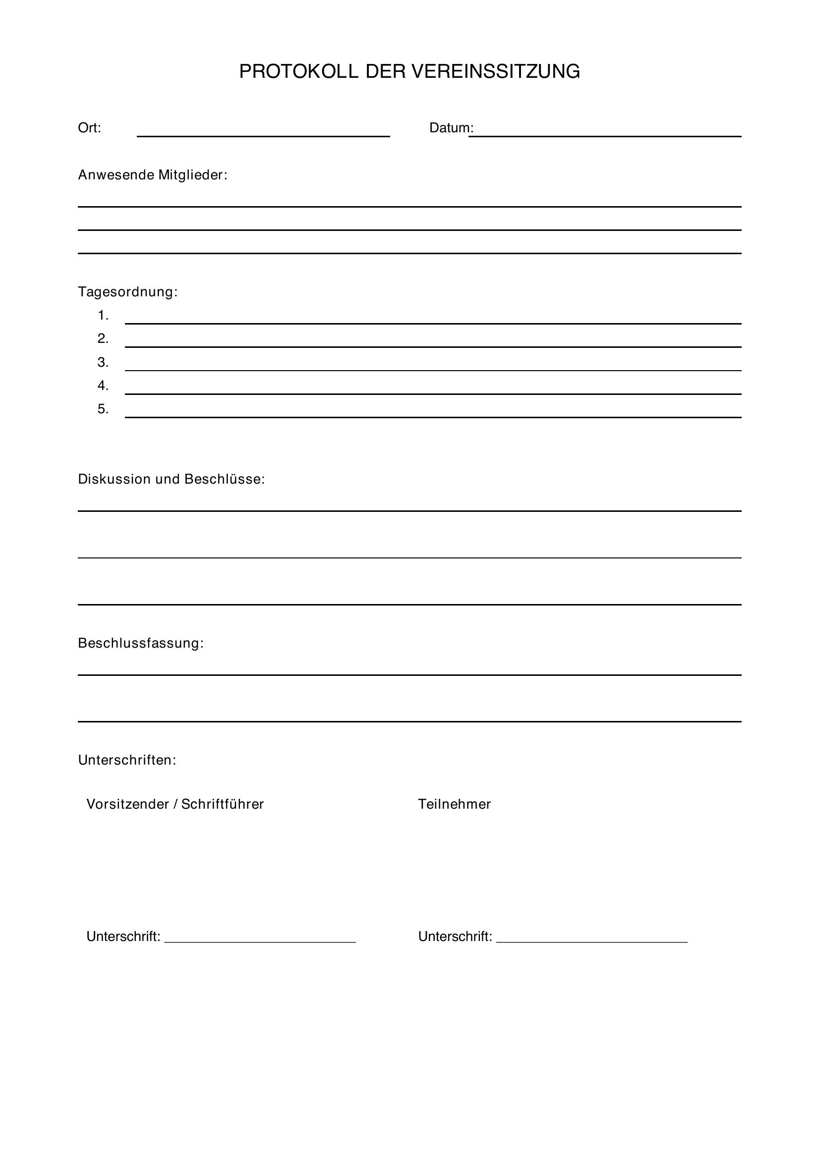 Schriftführer Verein Protokoll Vorlage