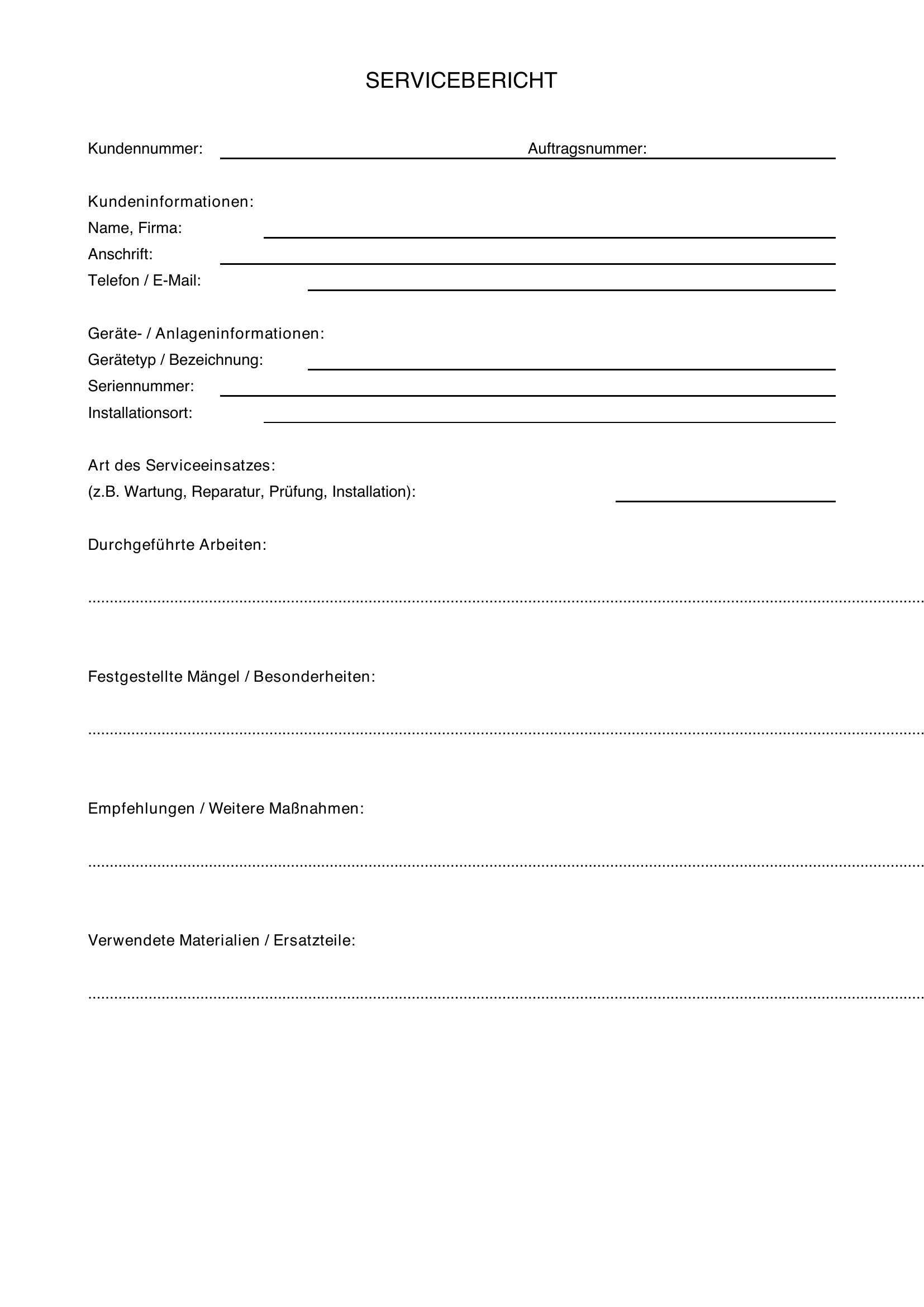 Servicebericht Vorlage