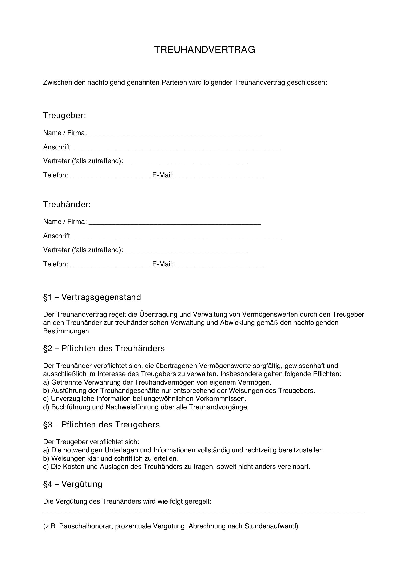 Treuhandvertrag Muster