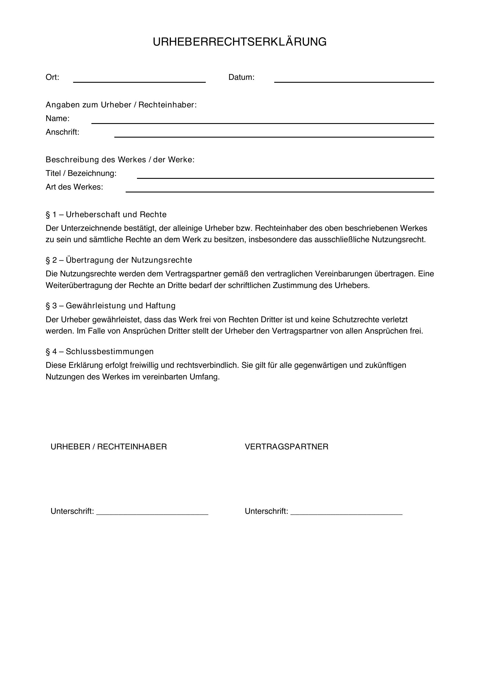 Urheberrechtserklärung