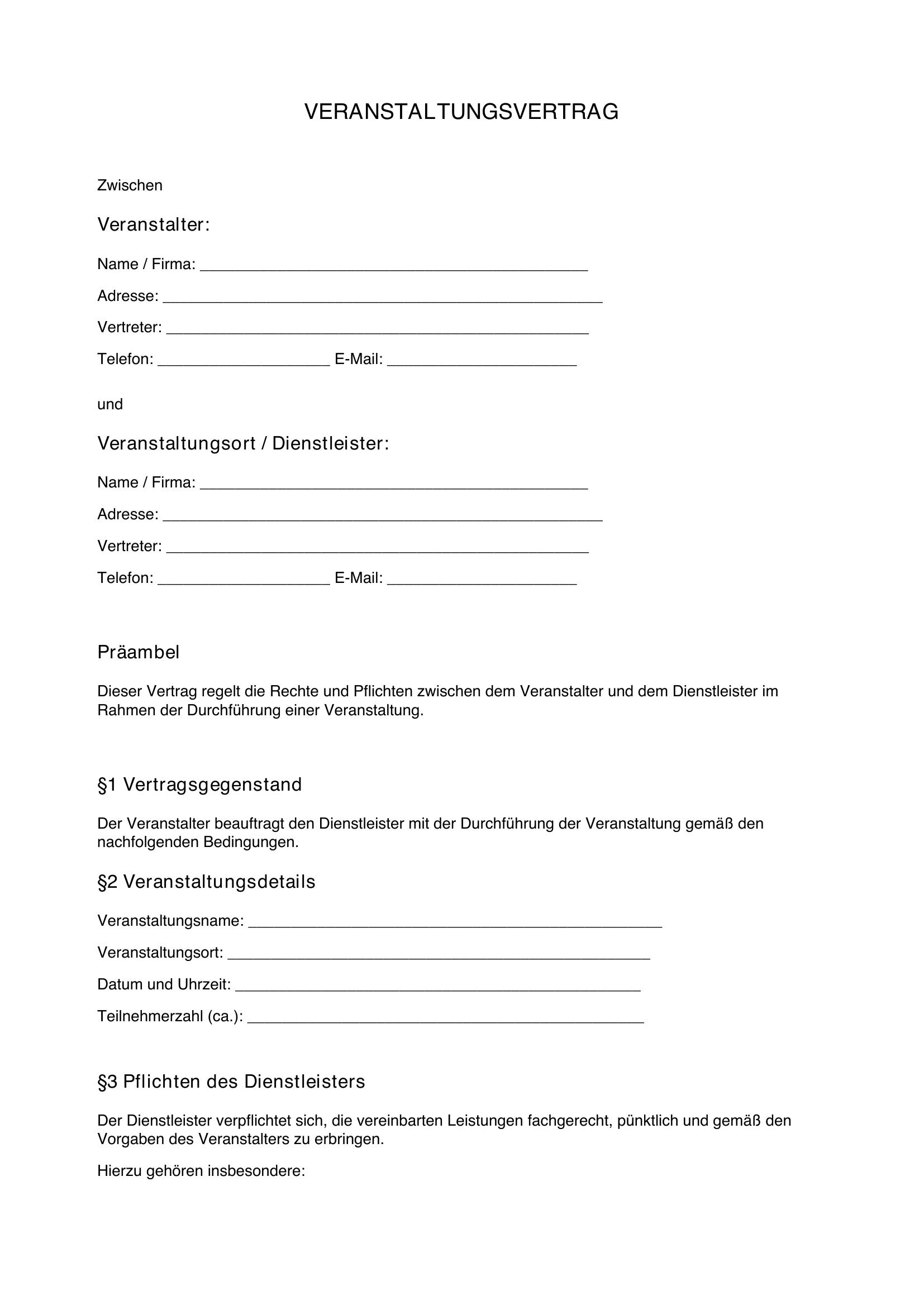 Veranstaltungsvertrag