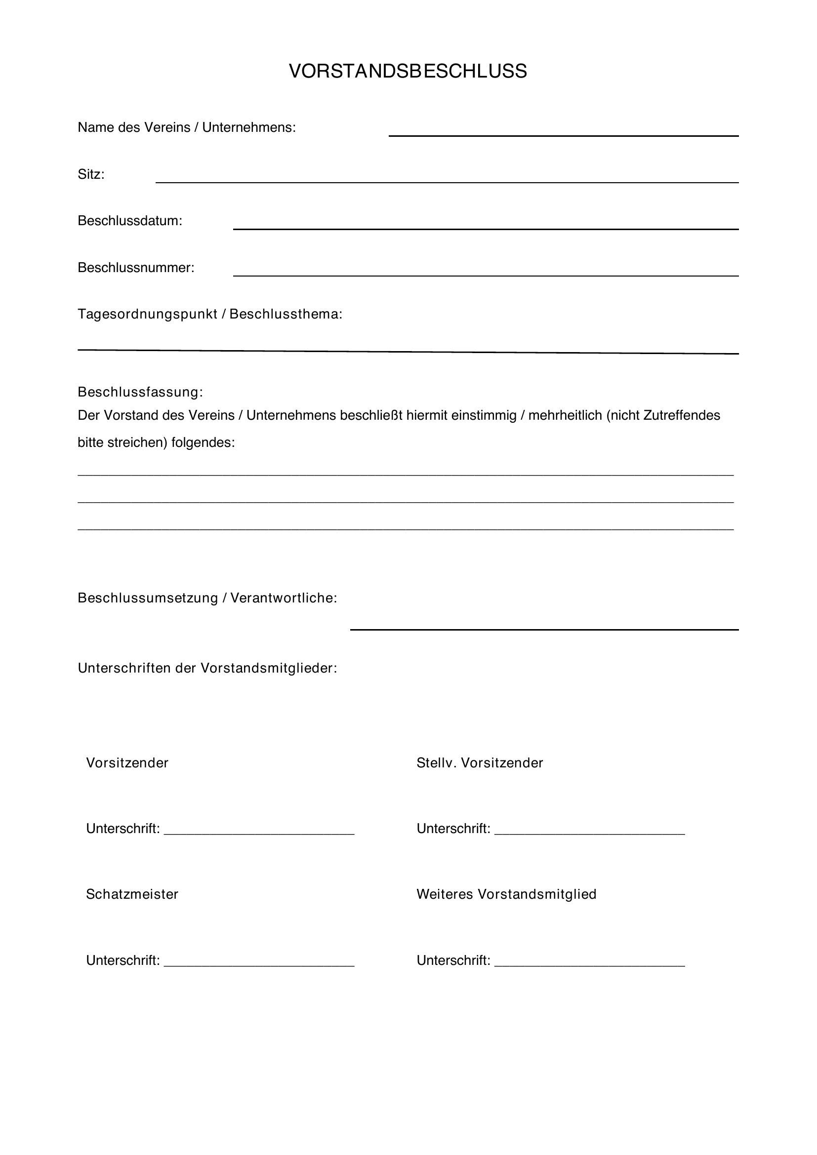 Vorstandsbeschluss Vorlage