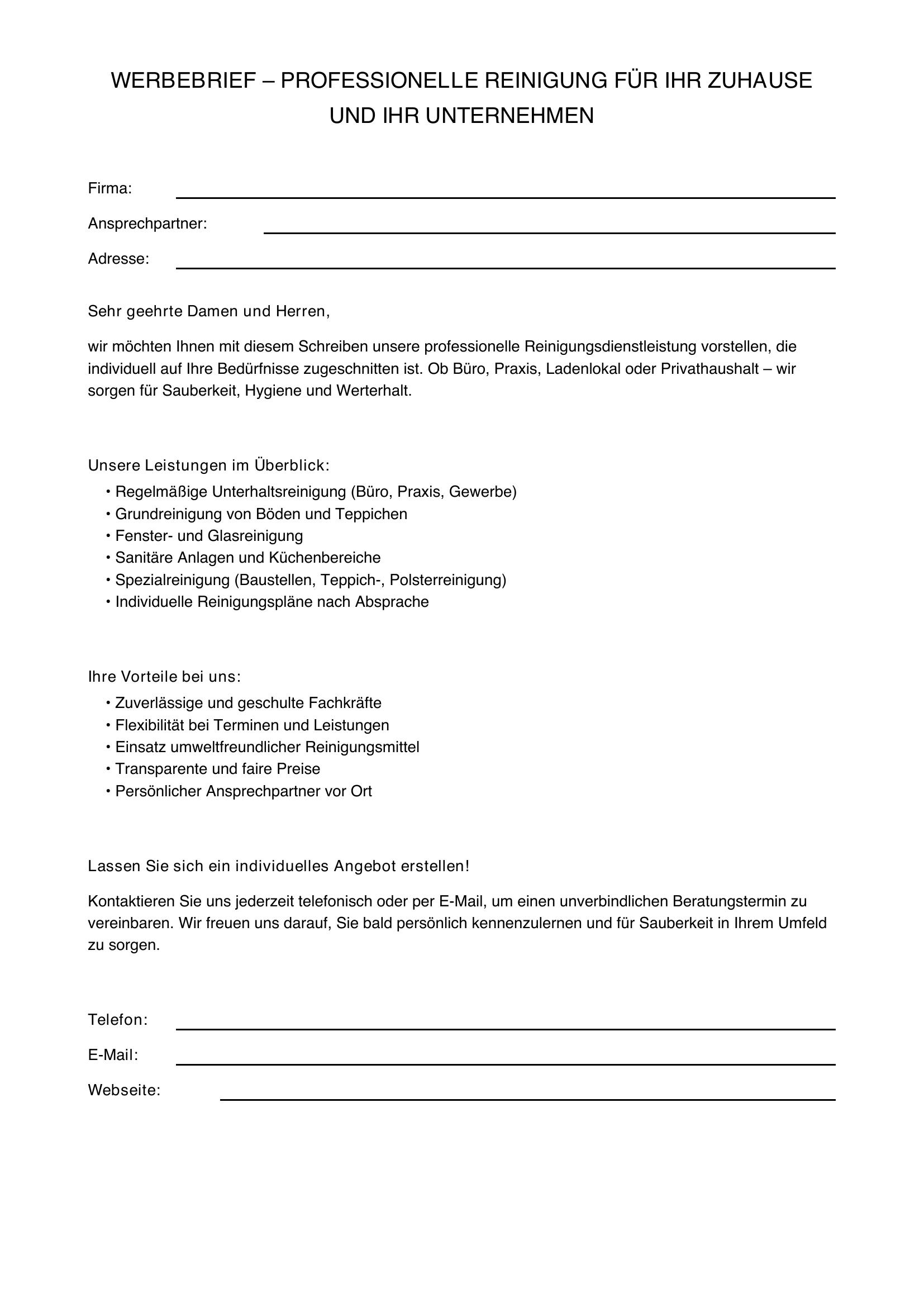 Werbebrief Reinigungsfirma Muster